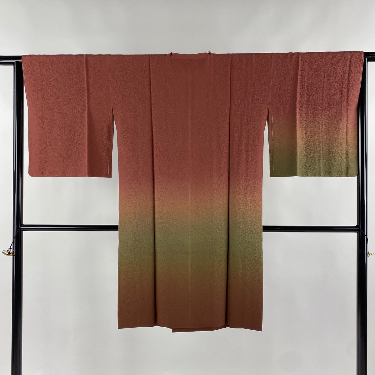 道行 身丈103cm 裄丈64cm M 和装コート 角衿 ぼかし柄 赤茶 正絹 秀品