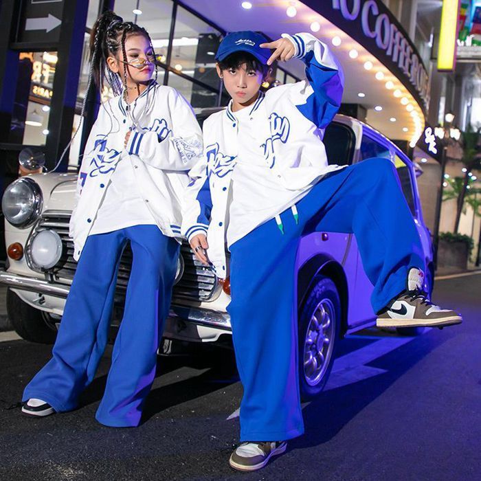 【正規品，大得価】 キッズ ダンス衣装 ガールズ ジャズダンス 韓国 HIPHOP ロックダンス衣装 キッズダンス 子供 JAZZ DANCE スーツ ベスト スラックス ブルー ホワイト　bainian01bainian01 その他