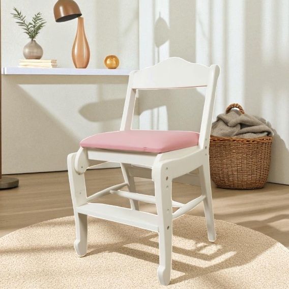 K マホガニー使用 3段階調整 子供用学習チェア PVC座面 ドレッサーにも ロココ調 姫系 ホワイト キッズチェア 学習椅子