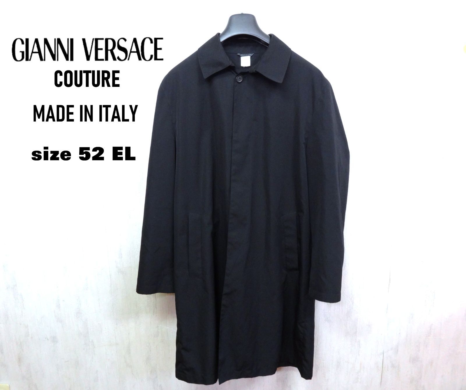 GIANNI VERSACE COUTURE ロングコート 黒コート Made in Italy ジャンニ ヴェルサーチ イタリア製 裏地メデューサ 秋 ブラック コレクターズ ヴィンテージ ミニマリスト
