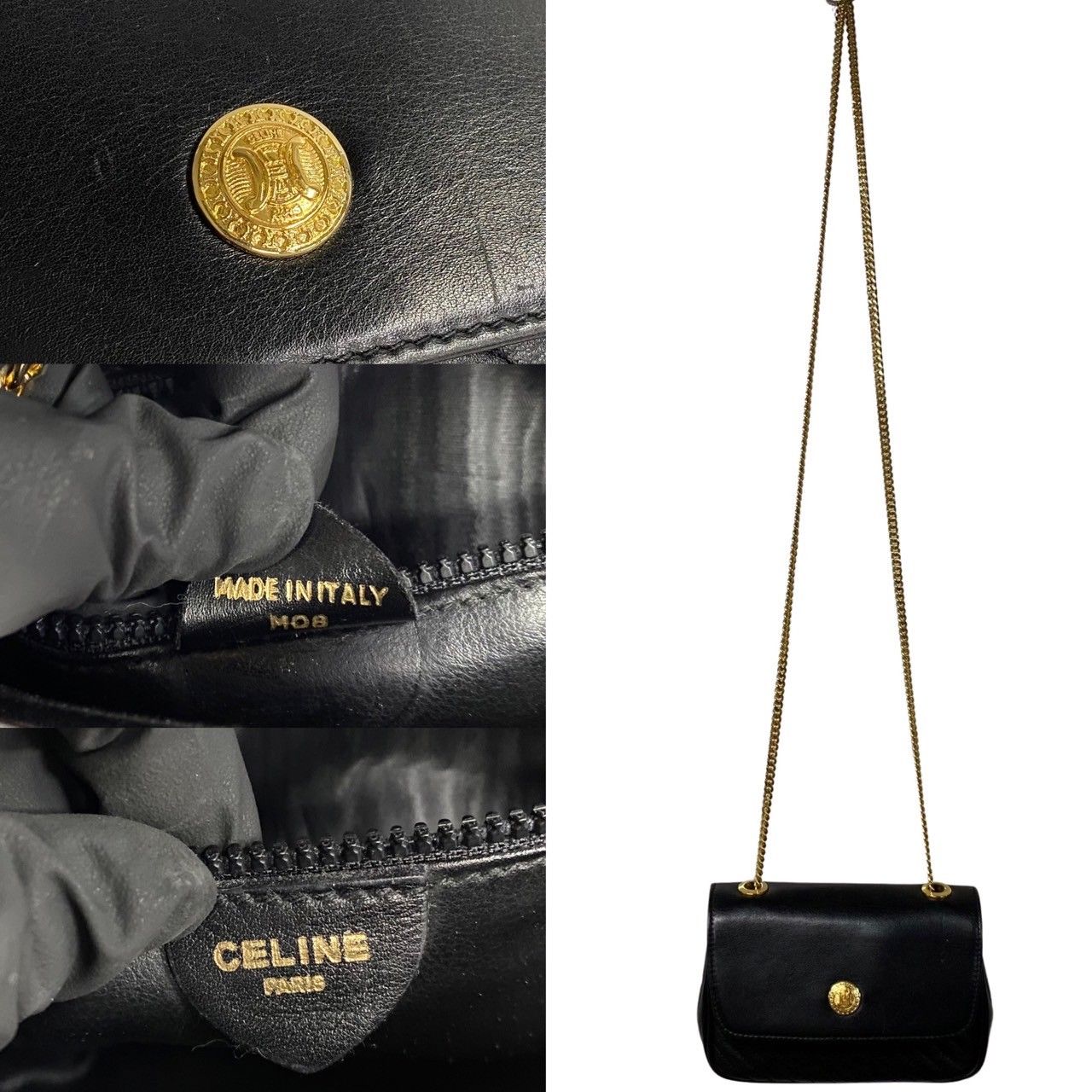 CELINE トリオンフ ショルダーバック　チェーンバック　レザー セリーヌ ショルダーバッグ チェーンウォレット トリオンフ ロゴ