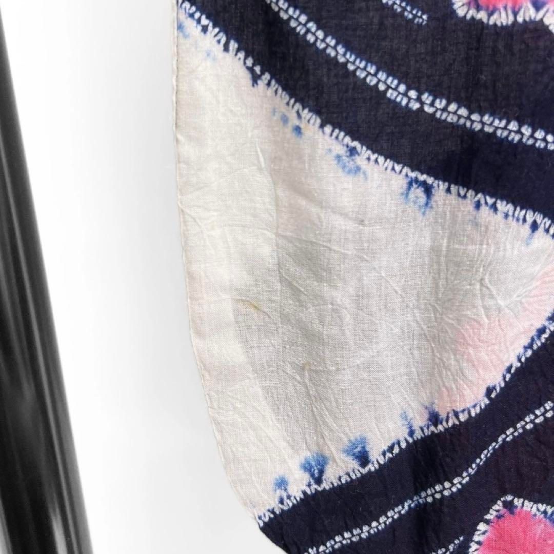 浴衣 有松鳴海絞り 藍染 楓 流水 ネイビー ピンク 着物 035a d 【公式