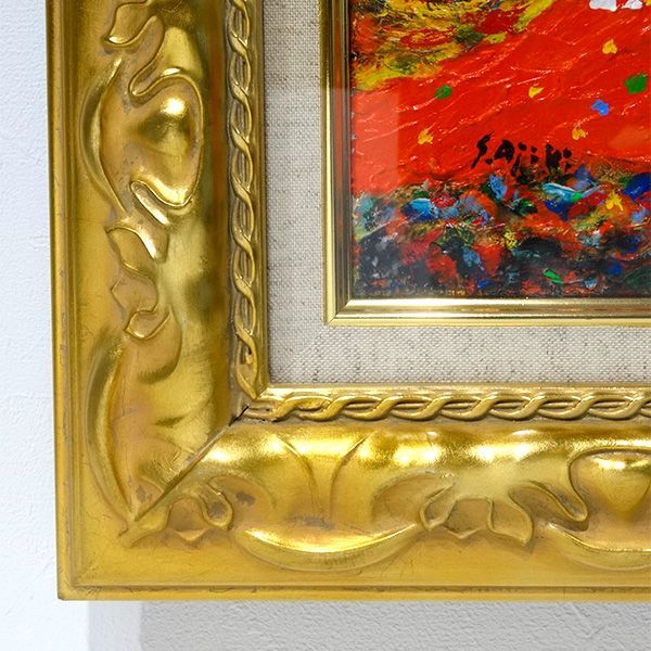 油彩画 安食慎太郎 「赤富士」 F0号 額入り 油絵 小さな絵