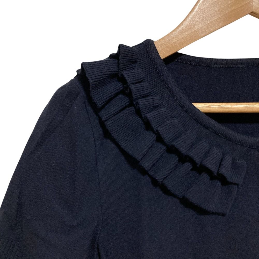 美品 FOXEY フォクシー ラッフル ピーターパン 半袖 ニット カットソー 36719 38 ネイビー レディース 古着 中古 FOXEY - 美品 FOXEY フォクシー ラッフル ピーターパン 半袖