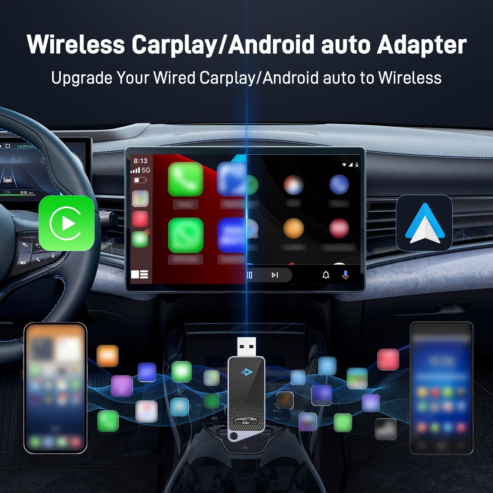 K82 Mini Carplay ワイヤレスアダプターは Wifi6を使用した自動接続を にする簡単なプラグアンドプレイ機能を提供します
