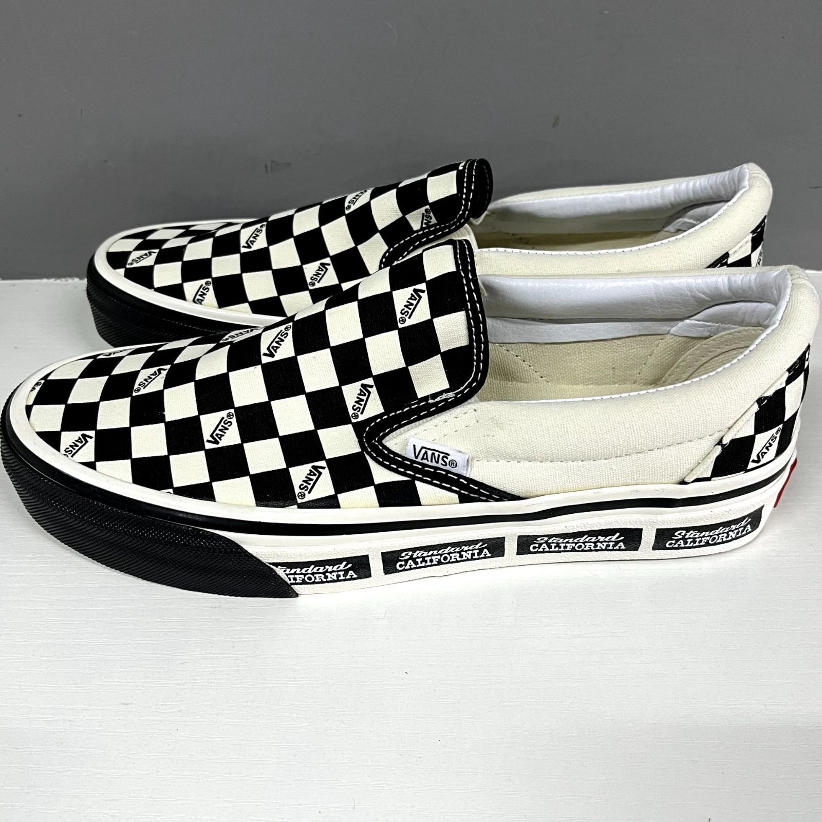 VANS バンズ スリッポン メンズ スニーカー チェッカー 白 黒