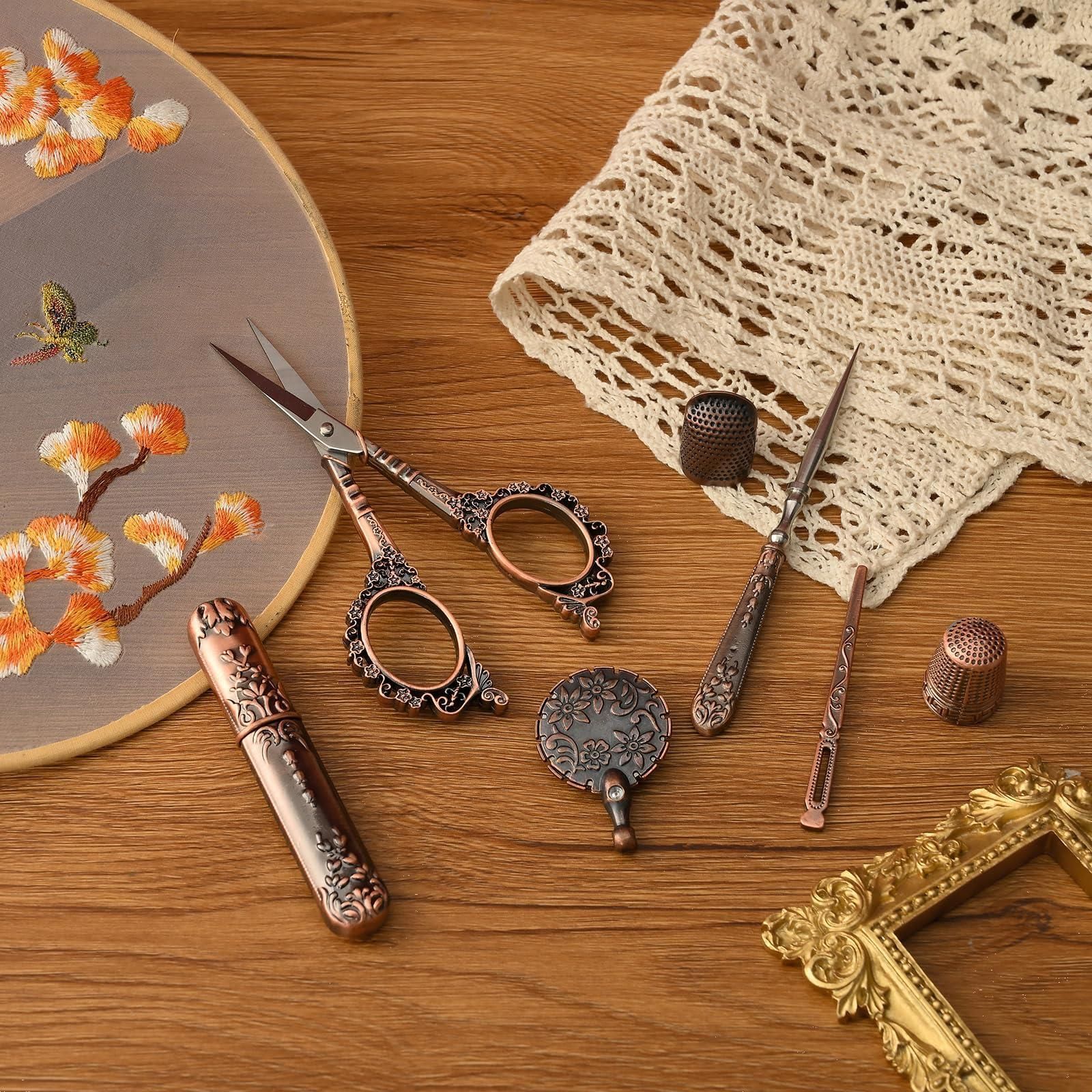 D&-D 刺繍はさみセット 木製ヨーロッパのアンティーク