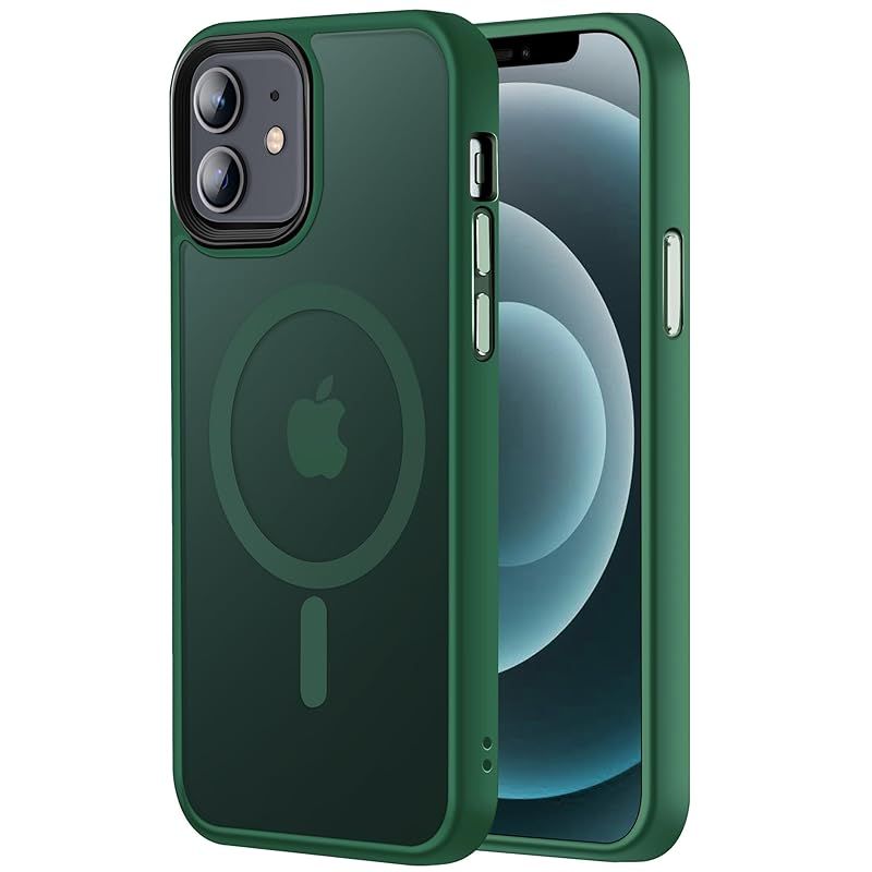 【米軍規格・MagSafe対応】Gtsoho iPhone 12 / 12 Pro 用 ケース 半透明 マグネット搭載 耐衝撃 マット感 黄ばみなし ストラップホール付き マグセーフ対応 ワイアレス充電対応 グリーン 緑 0