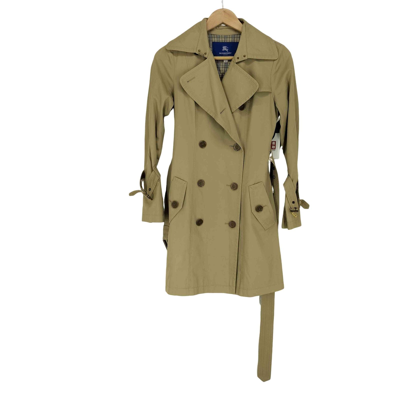 バーバリーブルーレーベル BURBERRY BLUE LABEL 裏地ノバチェック柄 ベルト付き トレンチコート レディース 36