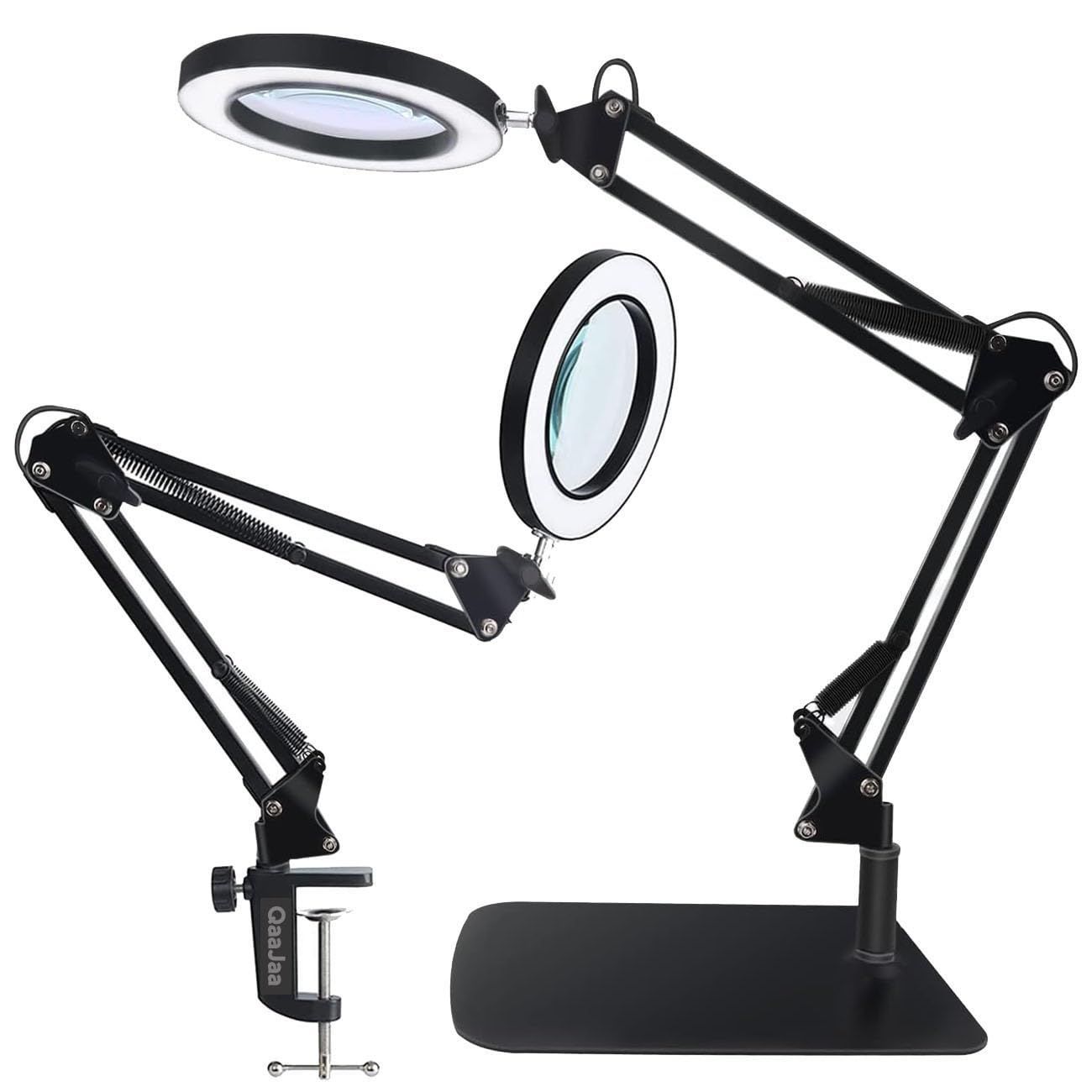 ブラック 【1台2役】QaaJaa 拡大鏡 スタンド ライト付き led