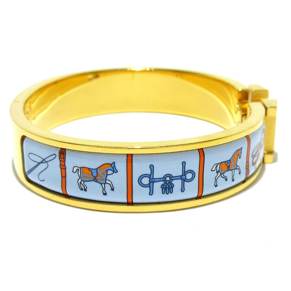 HERMES エルメス バングル クリックH ゴールド×ライトブルー×マルチ