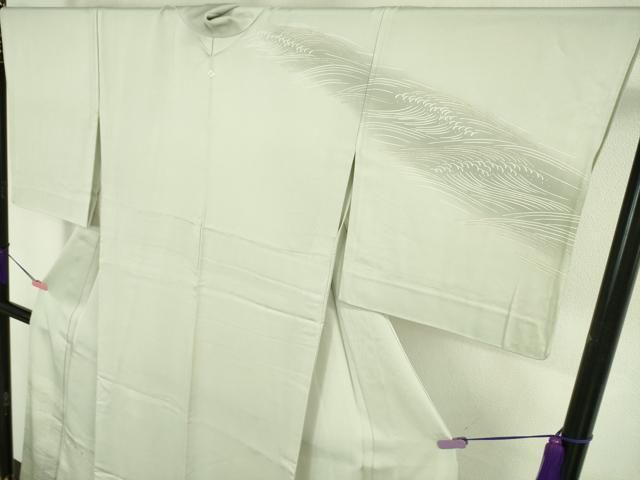 平和屋本店□極上 創業460年・千總 訪問着 単衣 駒刺繍 立波文 青磁鼠