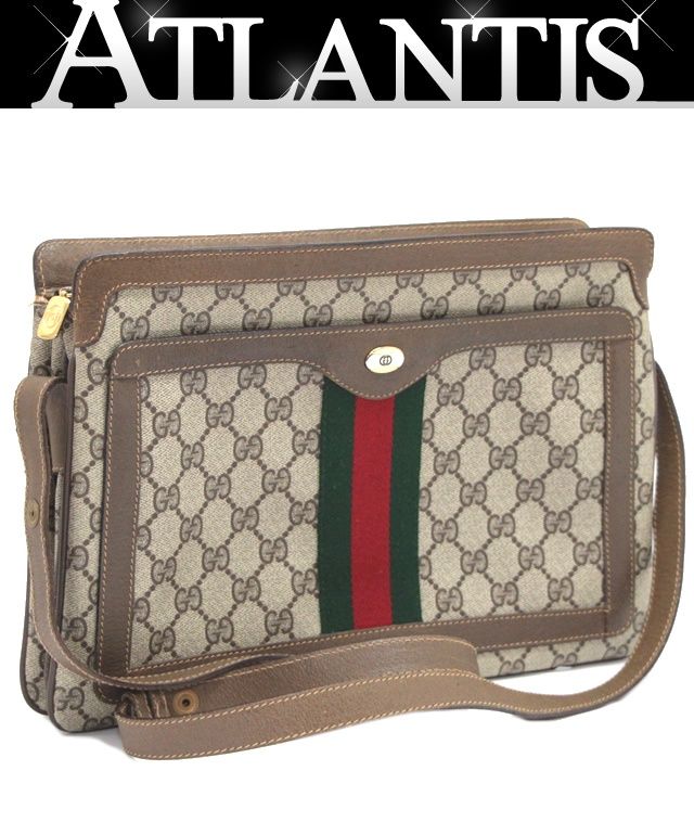 グッチ GUCCI オールドグッチ 紙タグ付き シェリーライン GG柄 ワンショルダー 2WAYバッグ ベージュ×ブラウン PVC×レザー 【67223】