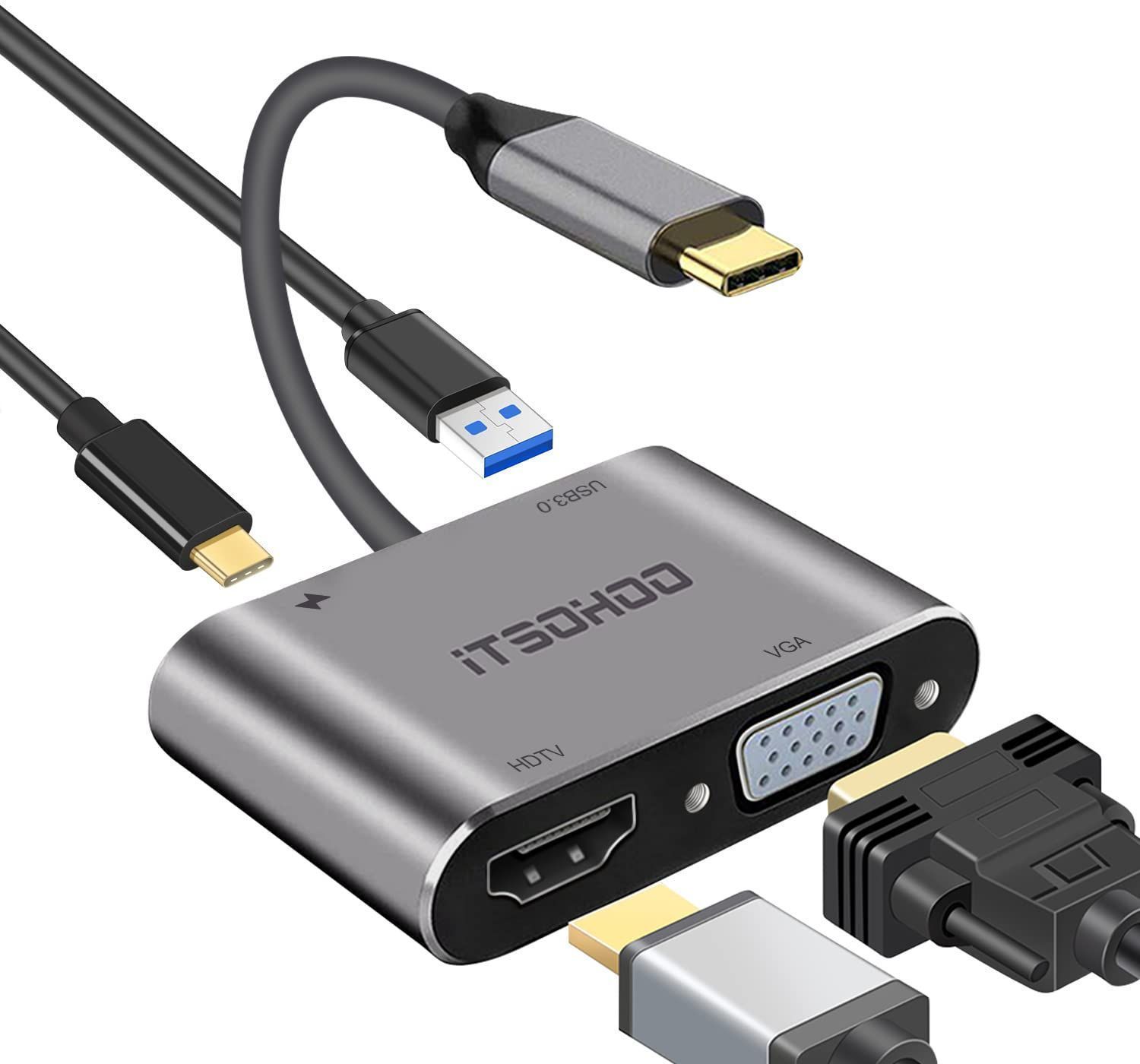 USB Type C HDMI VGA 変換アダプタ iTSOHOO USB タイプC HDMI ハブ 4 in 1 to 4K UHD HDMIポート +USB 3.0ポ+VGAポート+Typec PD高速充電ポート 変換アダプタ対応 MacBoo - メルカリ