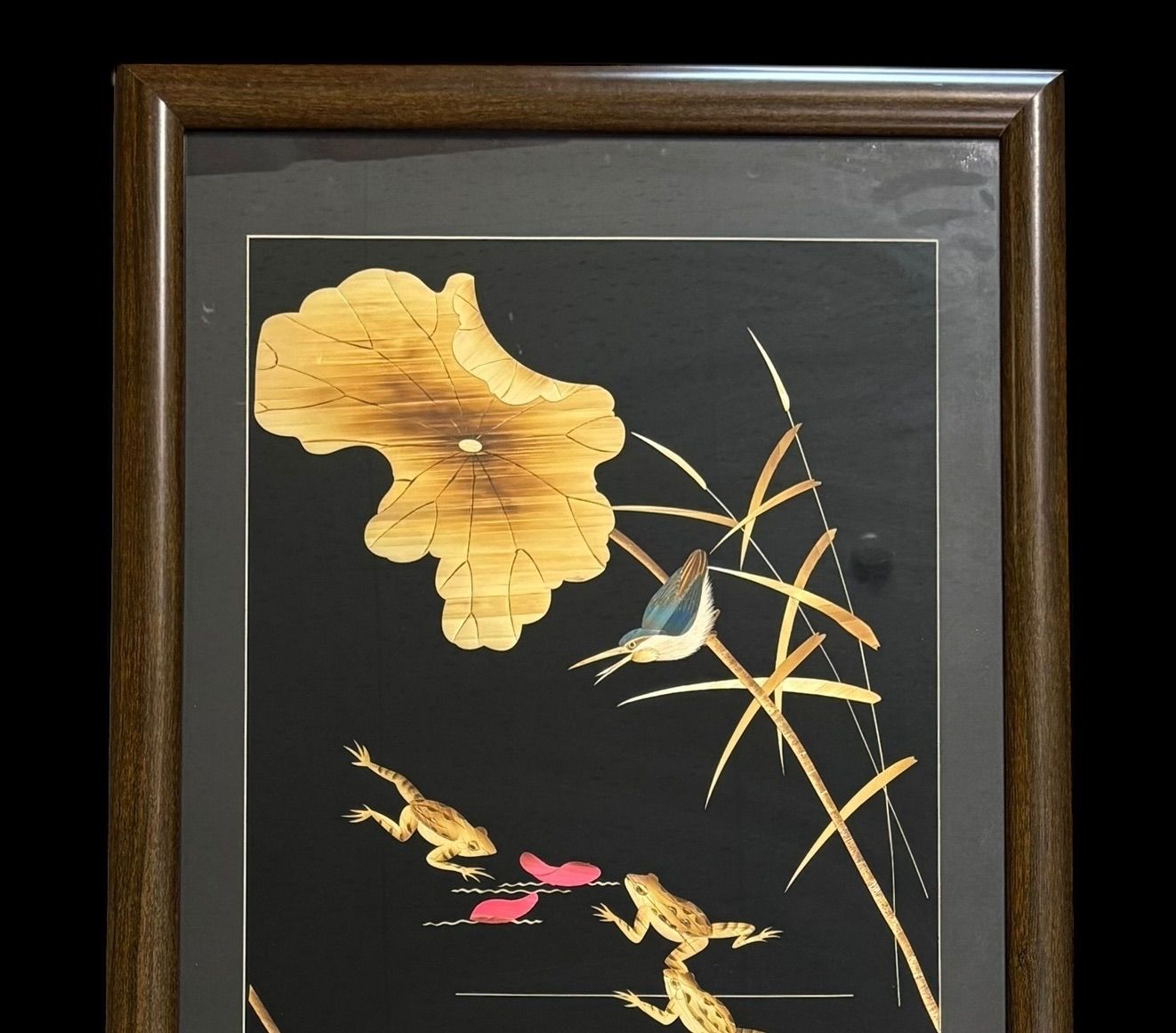 中国現地買入 カエル 切り絵 貼り絵 中国 蛙 鴛鴦 風景 額 版画 アート イラスト 中国雑貨 アンティーク