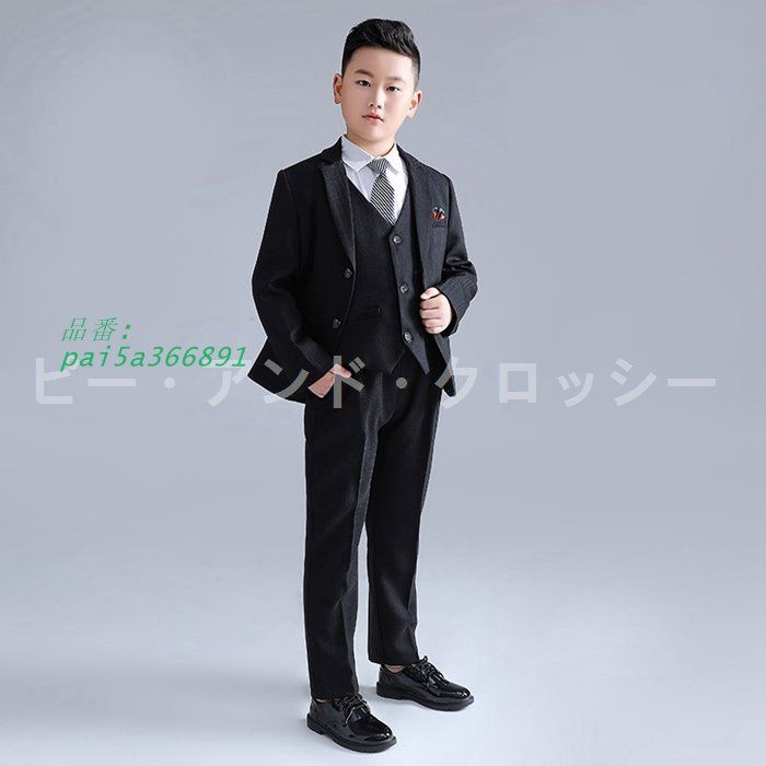子供服 スーツセット 男の子 フォーマルスーツ キッズ ストライプ 大きいサイズ 結婚式 75 KGまで 卒業式 5点セット 発表会 太め 七五三 pai 5 a 366891