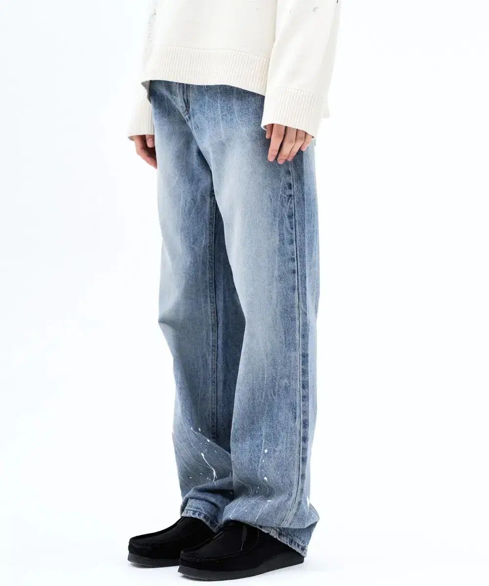 セカンド・モノログ ペイント クリス ワイド デニム ブラッシュブルー 34