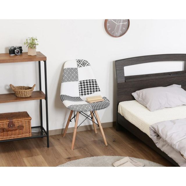 不二貿易 イームズ パッチワークシェルチェア ブラックホワイト 新生活