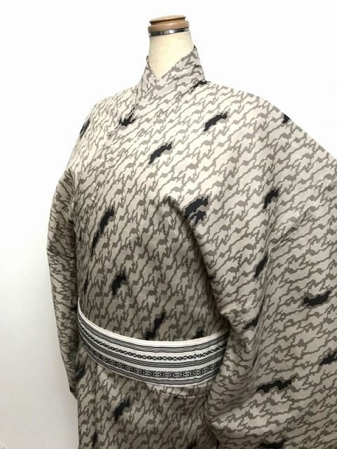 3Lサイズ 男物 綿 浴衣 薄茶地に亀裂模様