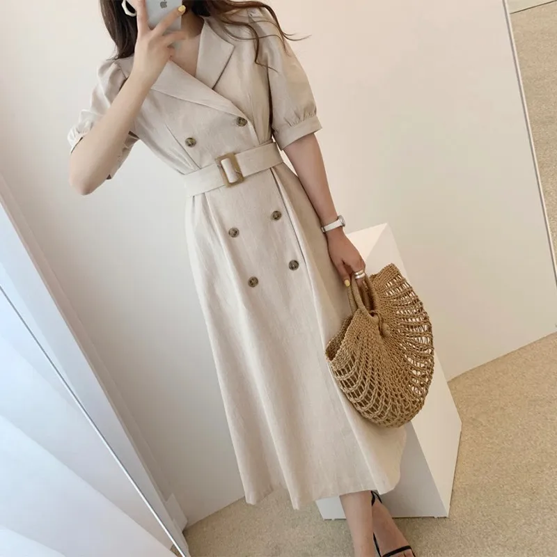 ✨ パフ袖 トレンチ風 ワンピース ベルト付き 大人可愛い 上品 半そで 黒 ② ✨ パフ袖 トレンチ風 ワンピース ベルト付き 大人可愛い 上品 半そで