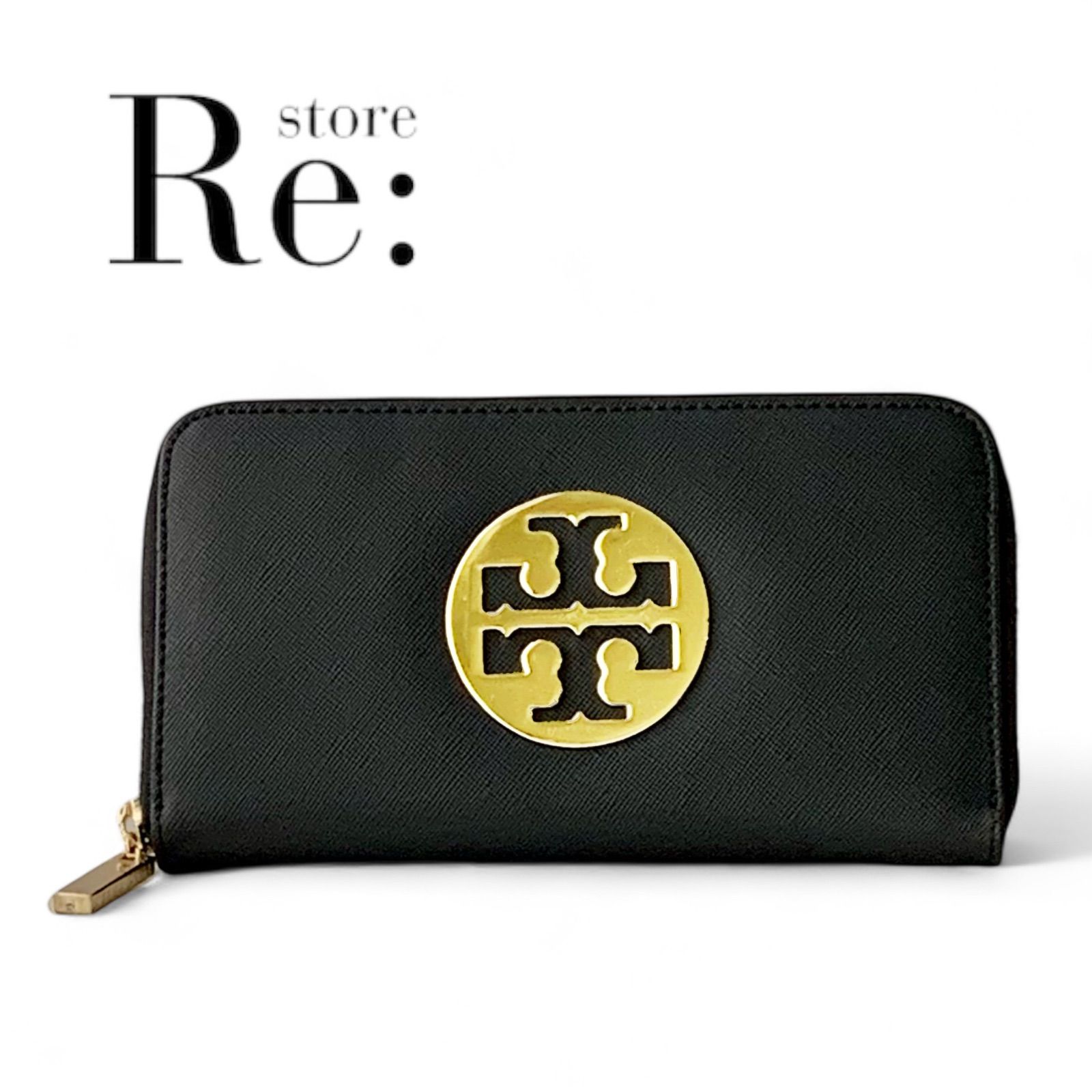 【美品】トリーバーチ　TORY BURCH ゴールドメタルロゴ　ロングウォレット　箱・保存袋付き