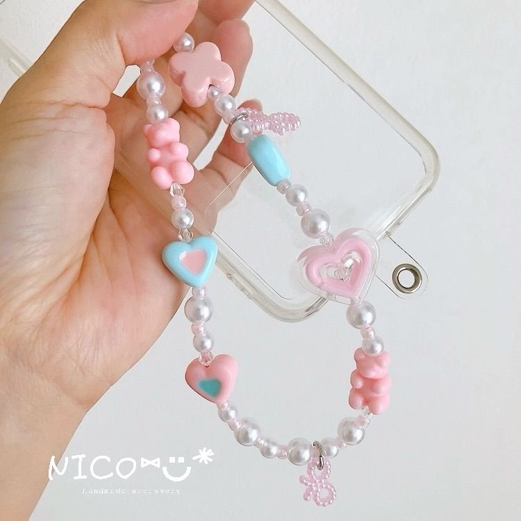 ハンドメイド໒꒱⋆??キキララ カラー ビーズ ストラップ スマホ 