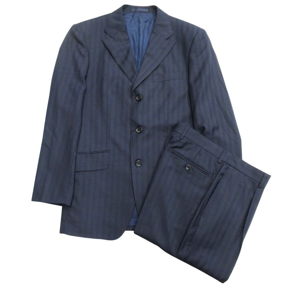 ♥ DANIEL CREMIEUX ダニエルクレミュ セットアップ スーツ ジャケット パンツ スラックス シングル ストライプ カノニコ 110 s 紺 メンズ 古着