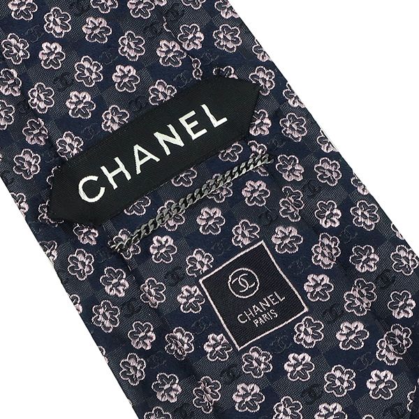 シャネル　ネクタイ　ネイビー　ココマーク　花柄 シャネル CHANEL ネクタイ ココマーク フラワー9.5cm シルク