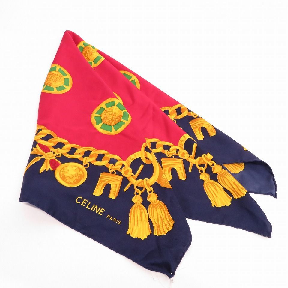 セリーヌ CELINE ヴィンテージ 大判 スカーフ タッセル柄 a698763