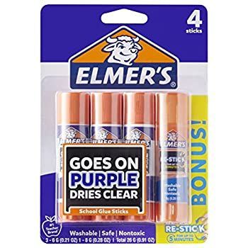 (0.21 oz 3-Pack Plus 1 Bonus Restick) - Elmer's Disappearing Purple Glue Sticks with Bonus Re-Stick Glue Stick 3 + 1 Pack