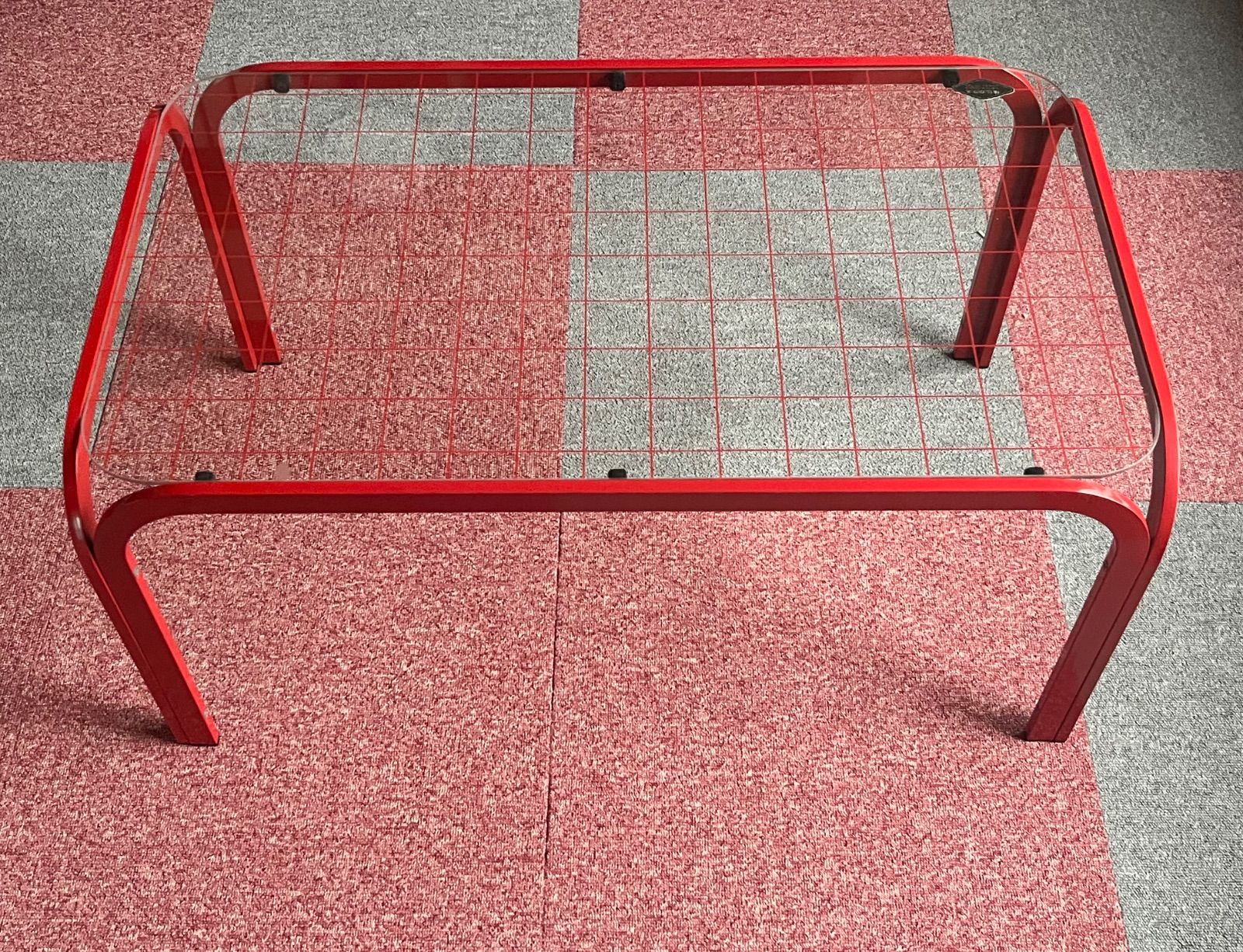 昭和レトロ ガラス アイアンフレーム ローテーブル 網棚付き シルバー