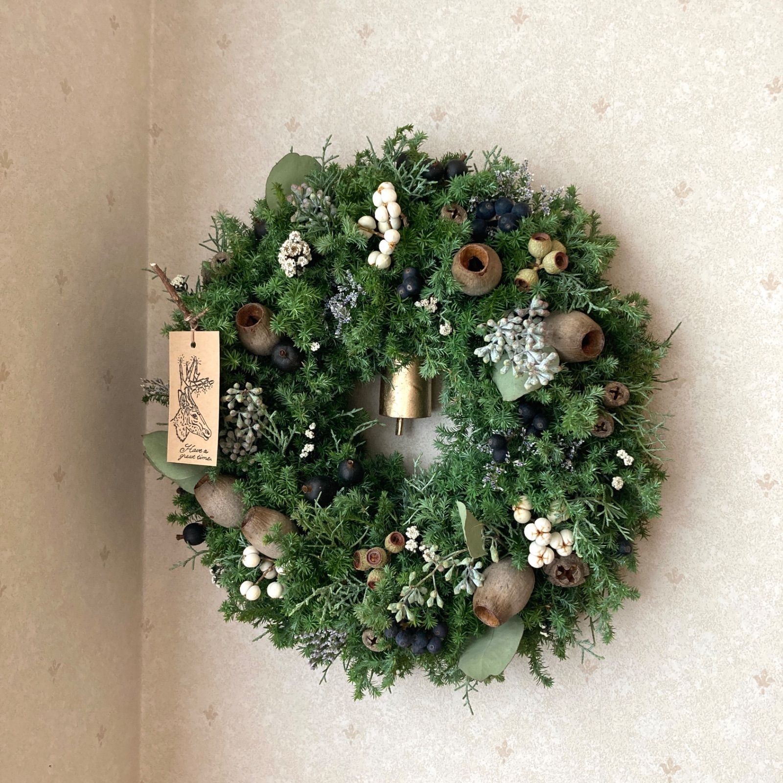 Christmas wreathe グリーンと木の実 (32cm) 11/24 - shop-花と古道具