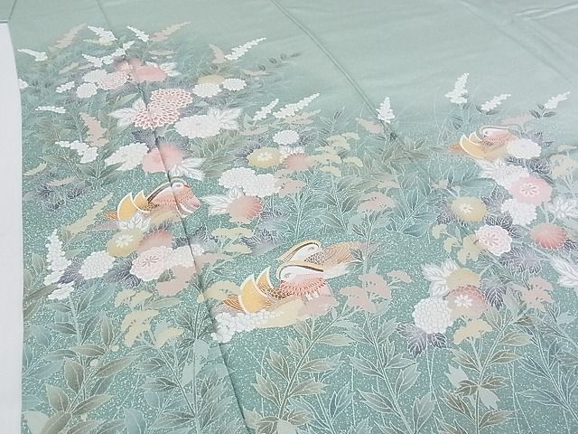 平和屋-こころ店□極上 訪問着 友禅 鴛鴦花文 暈し染め 着丈162cm 裄丈