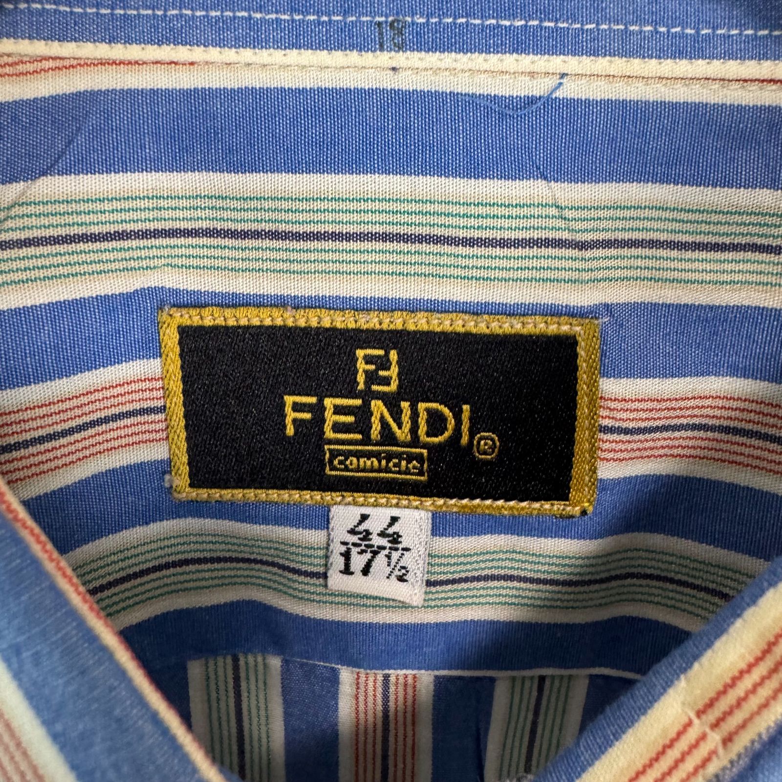 FENDI フェンディ シャツ 長袖 ストライプ 総柄 マルチカラー 44サイズ