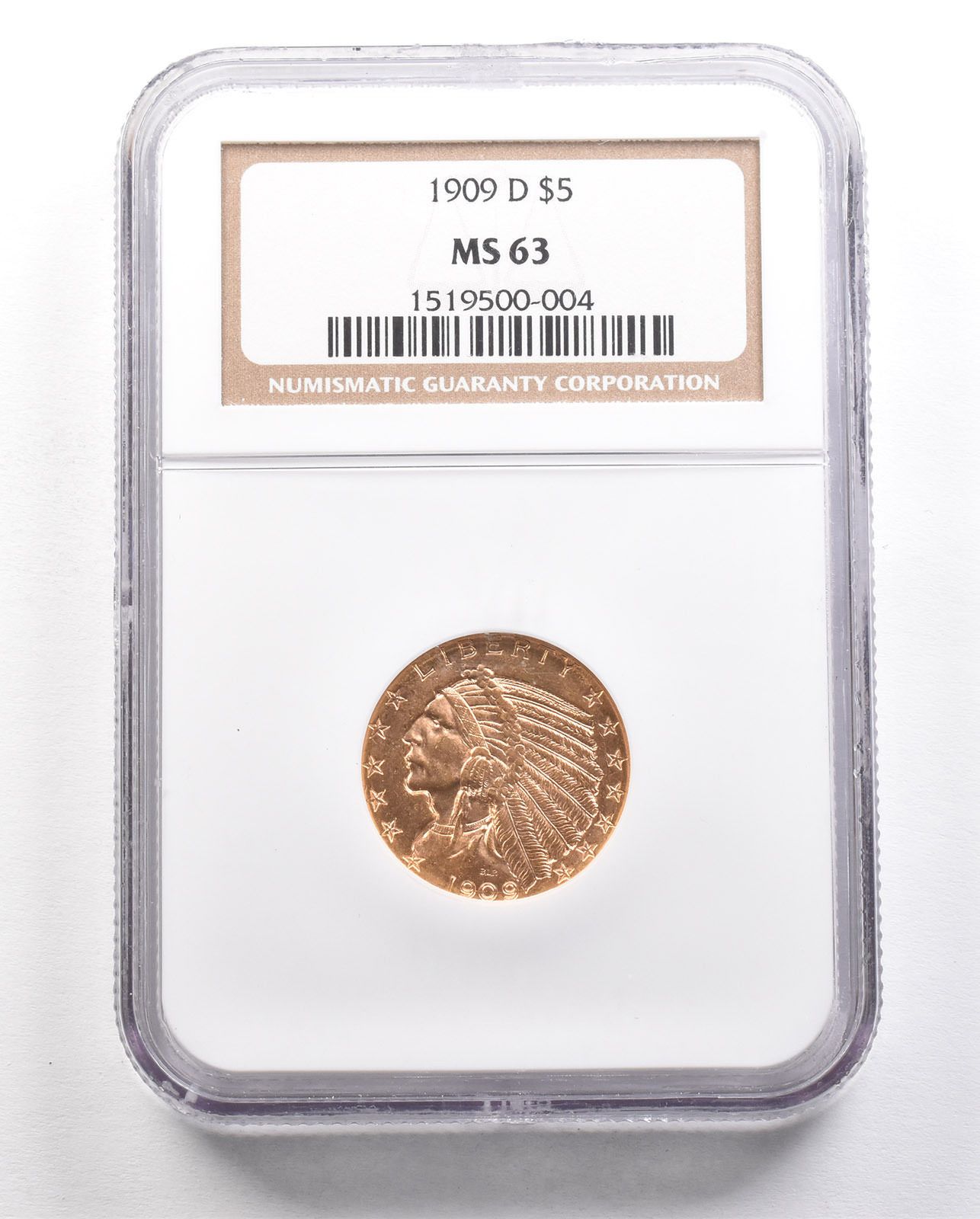 1909D 5ドル インディアンヘッド ゴールド ハーフイーグル MS63 NGC *5917