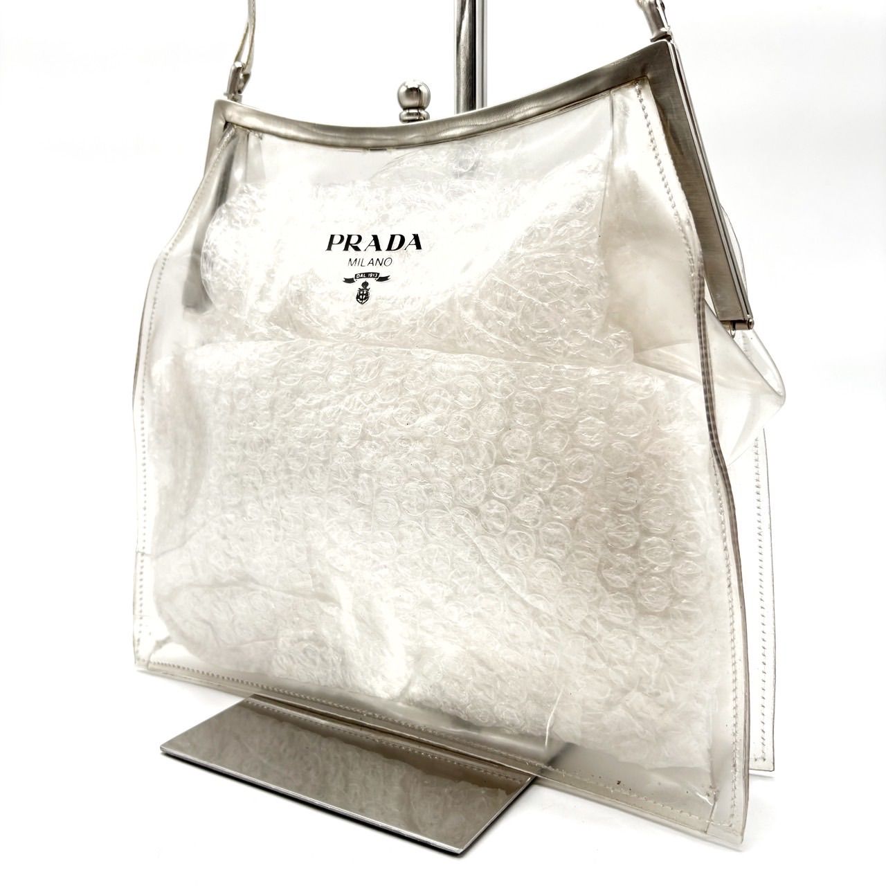 プラダ PRADA ショルダーバッグ がま口 オールレザー ロゴ型押し 