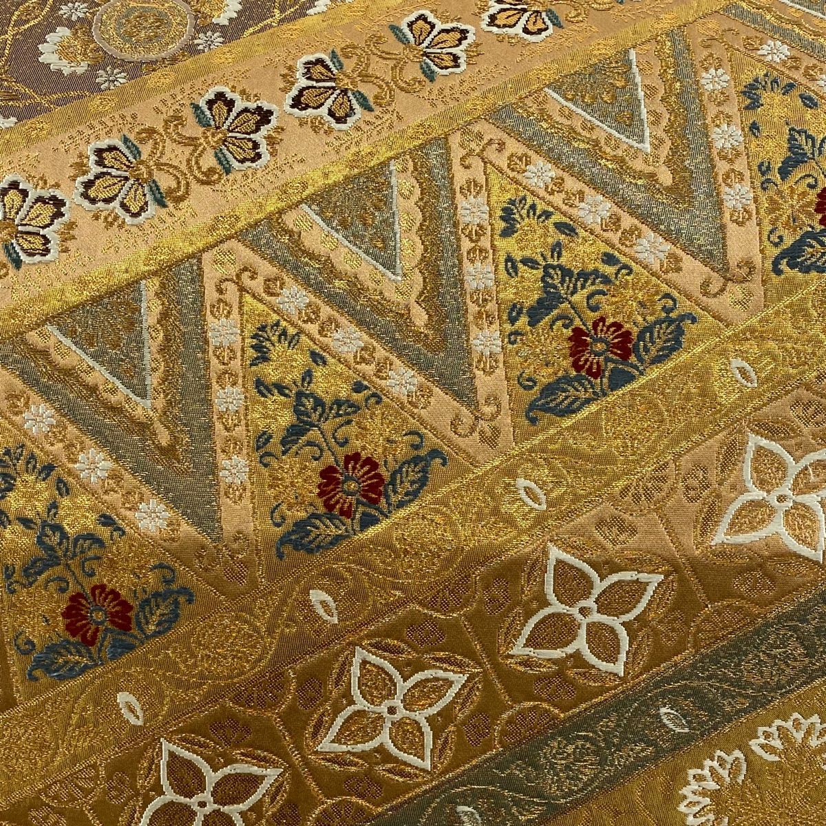 袋帯 秀品 松 橋 箔 螺鈿 銀色 お太鼓柄 正絹