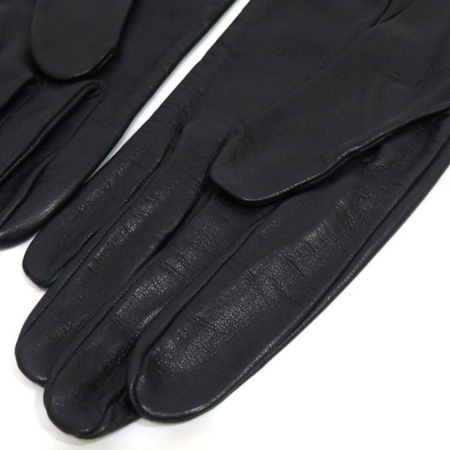 中古 エルメス 小物 レザーグローブ 手袋 Aランク セリエ金具 ブラック  