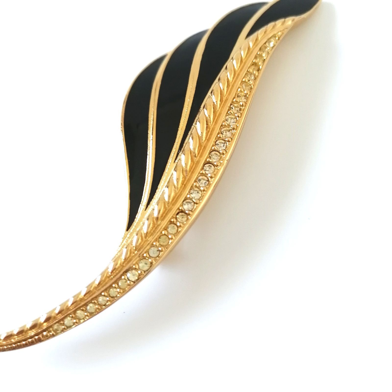 希少 クリスチャンディオール ピンブローチ リーフ ラインストーン