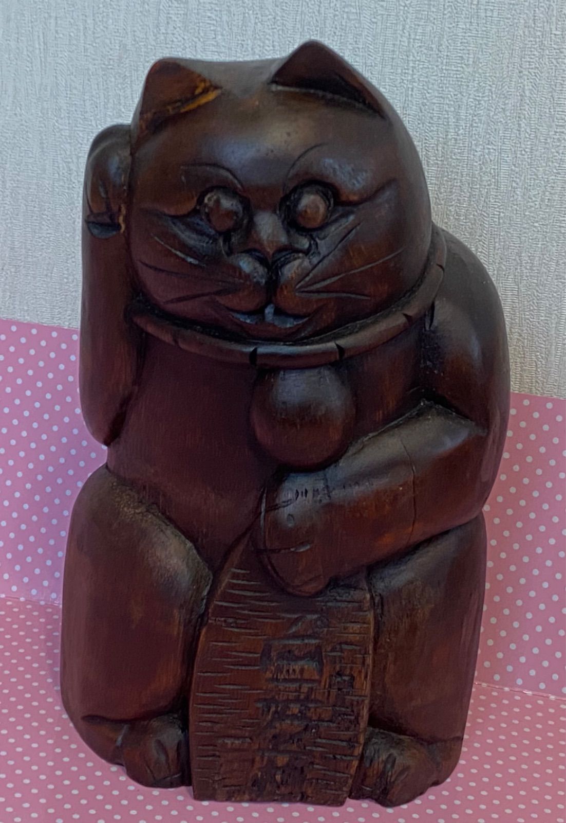 招き猫 木製 骨董 竹木彫り 商売繁盛