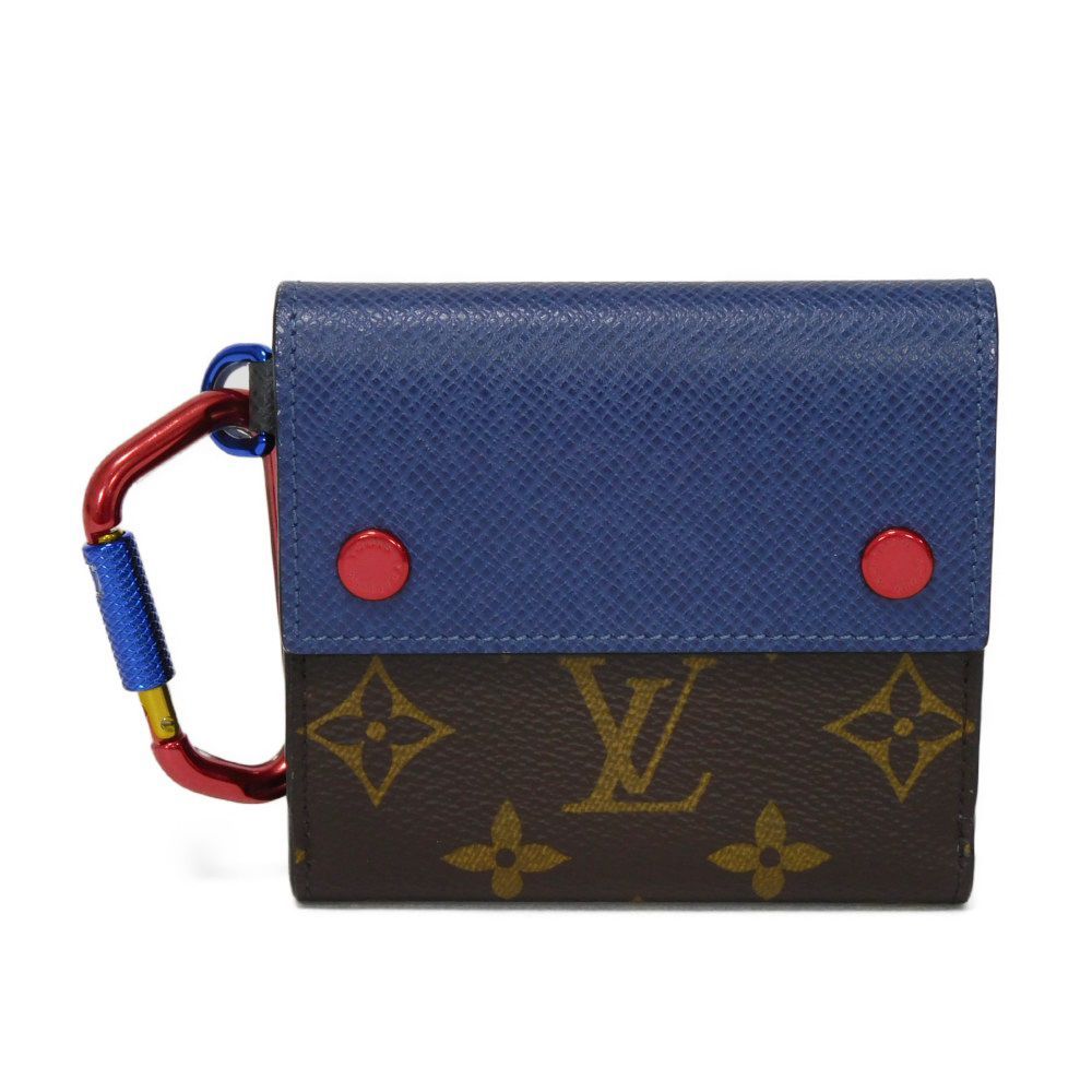 ルイヴィトン 18SS 二つ折り財布 カラビナ モノグラム 茶 青 M63041 LOUIS VUITTON - ルイヴィトン 18SS 二つ折り財布 カラビナ モノグラム
