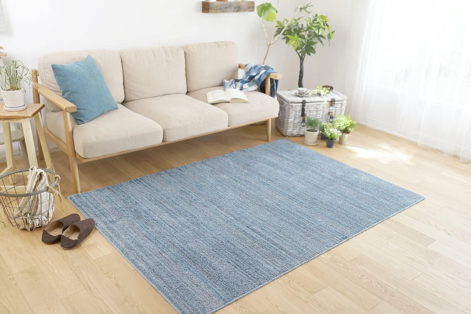 3営業日で発送 スミノエ ラグ カーペット アイスブルー 200×200cm 防ダニ 防炎 リュストル