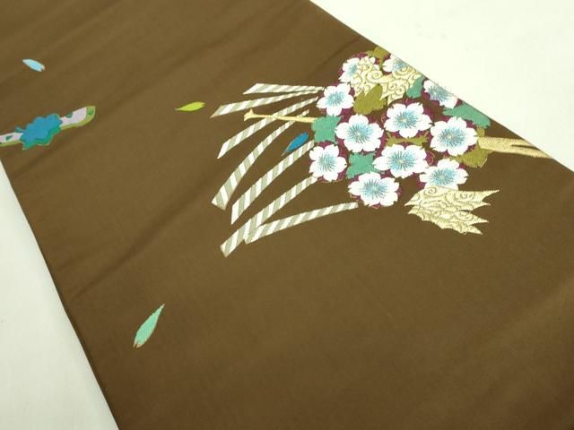 平和屋着物 上 世界的人形師 辻村寿三郎 ジュサブロー 六通柄袋帯 唐織 舞桜 簪 薄い憲法黒茶色地 金糸 DZAA8575kh5