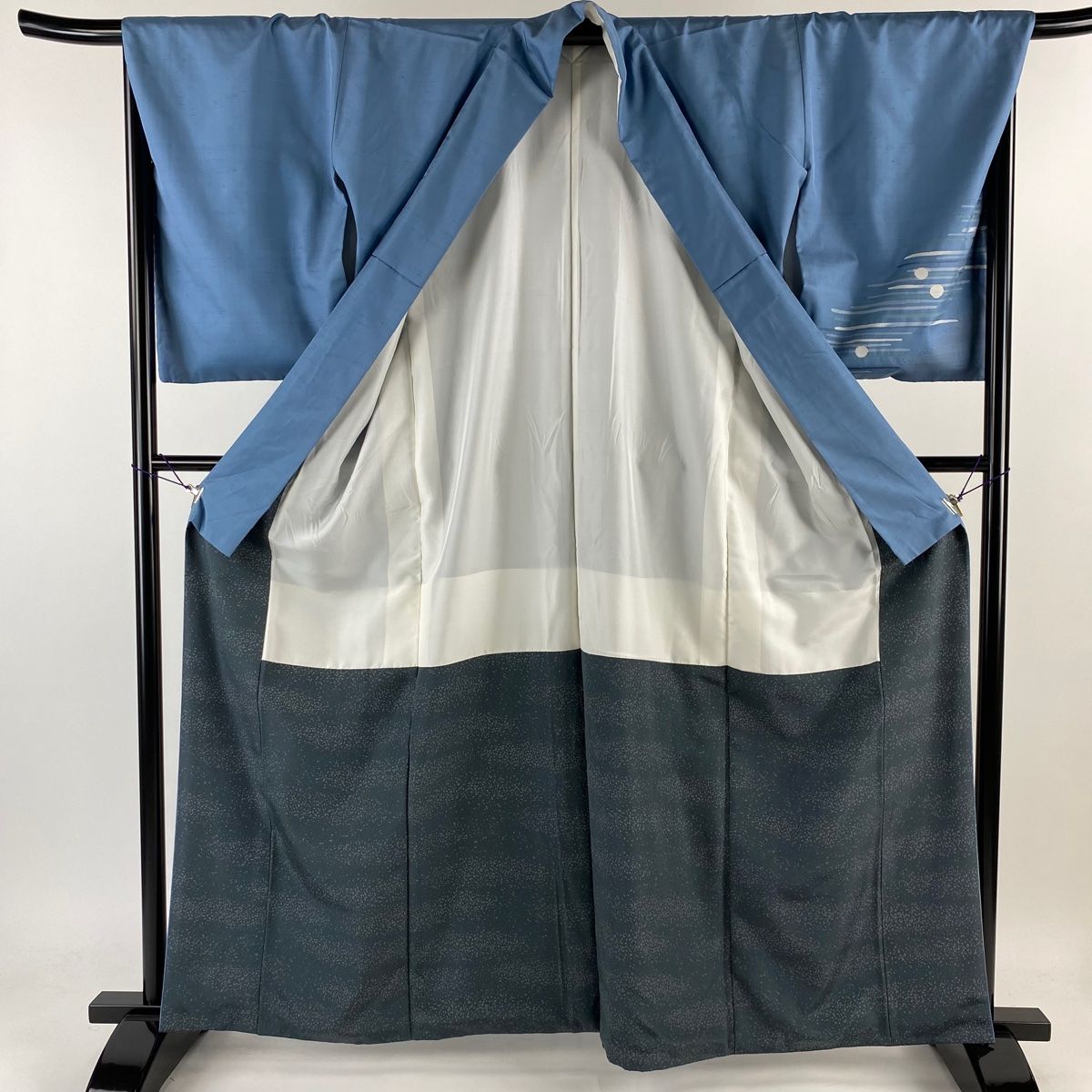 付下げ 身丈162.5cm 裄丈67.5cm L 袷 紬地 漢方染 幾何学 水色 正絹  