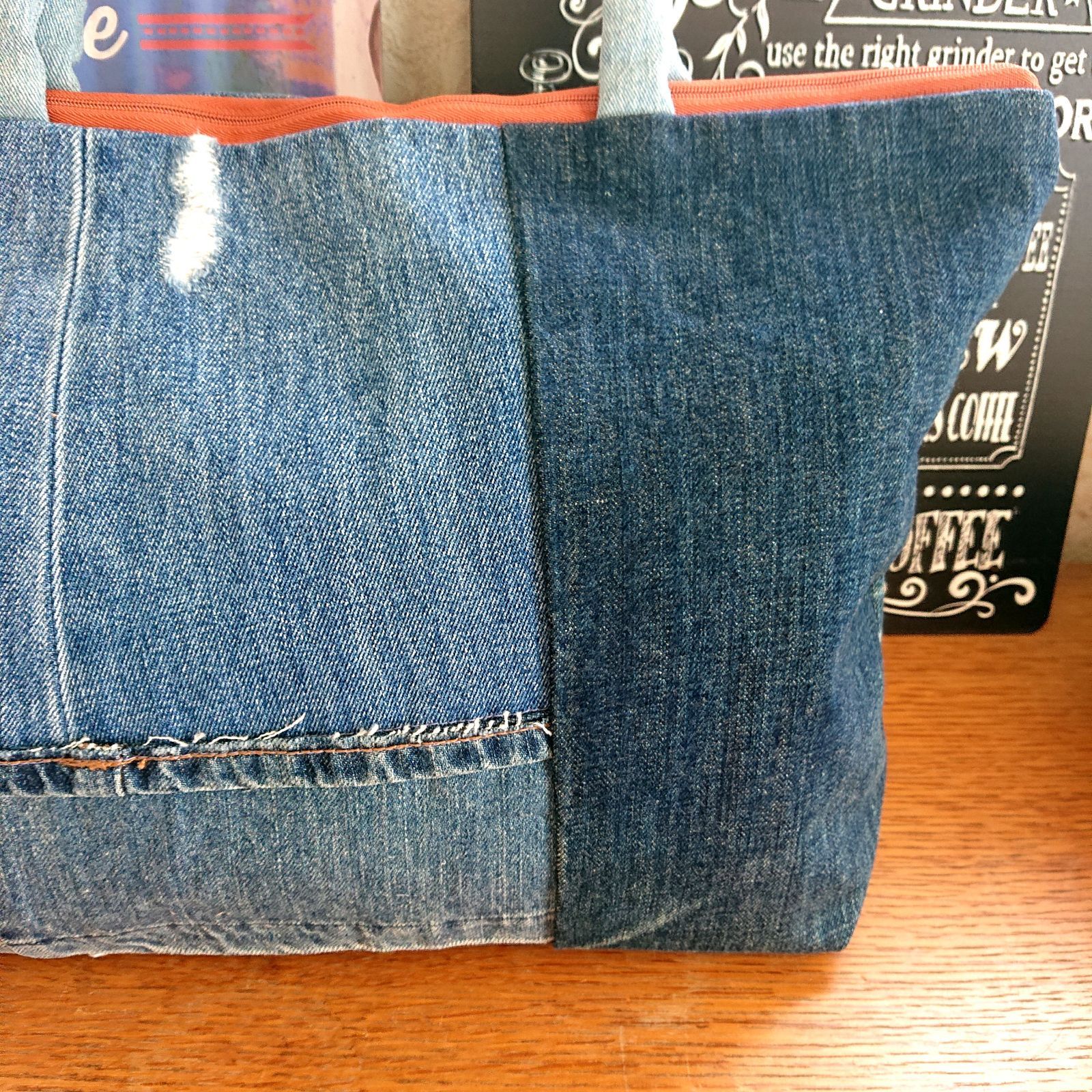 BIG size★ファスナー蓋付き トートバッグ デニムリメイク デニムリメイク』ファスナー開閉トートバッグの作り方 How to