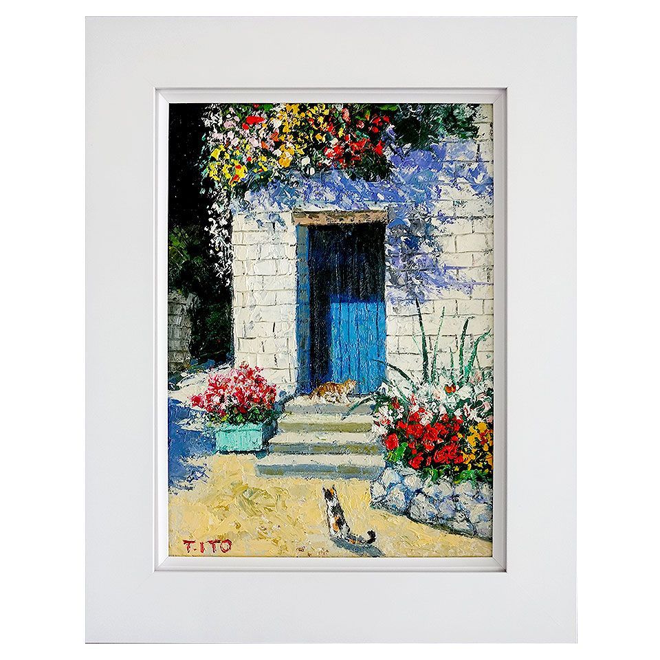 絵画 油絵 F3-051821 祈り 犬（猫）と女の子