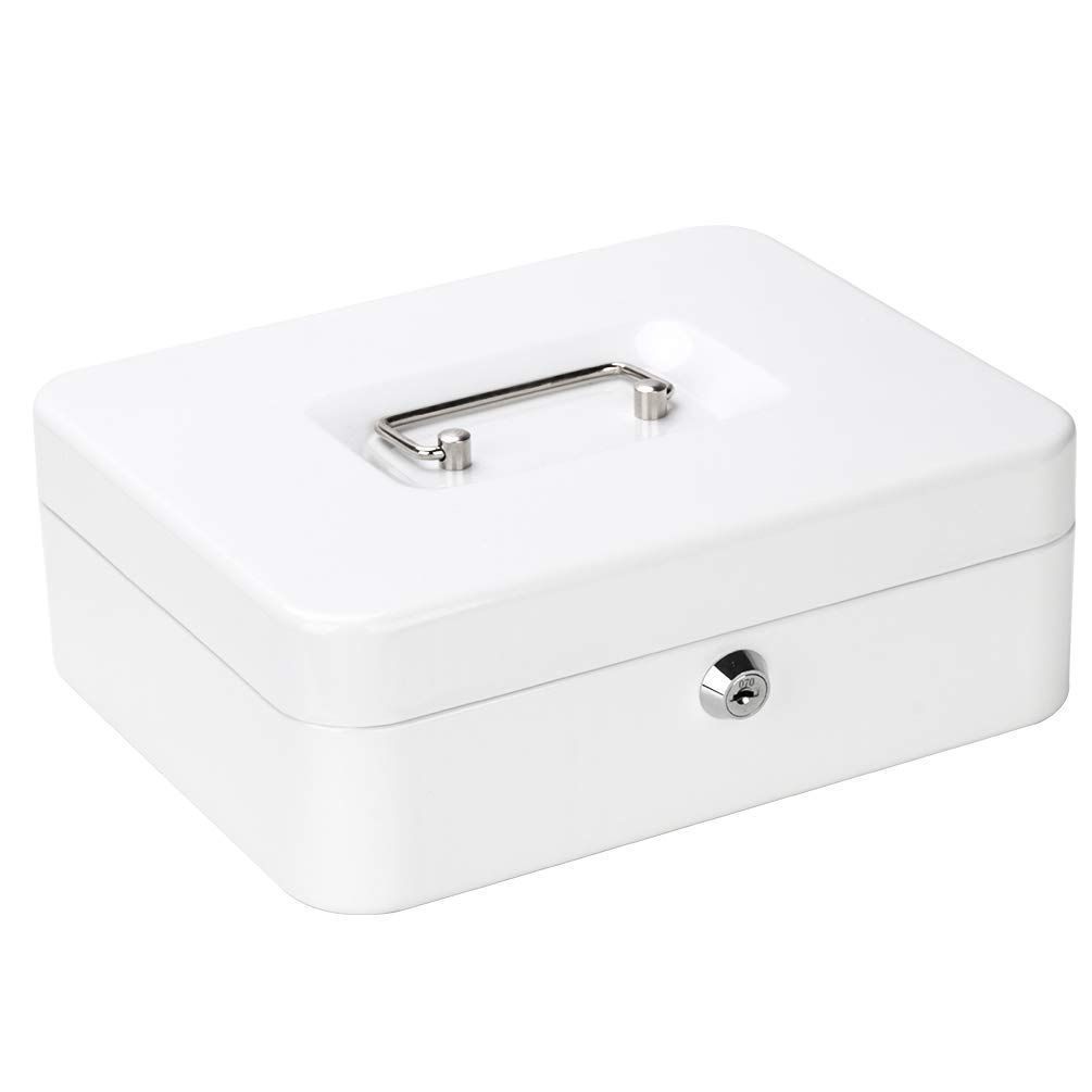 【特価セール】Jssmst（ジェスマット）手提金庫 キーロック式 金属製 25x20x9cm A5サイズ GB001bl-xl (白)