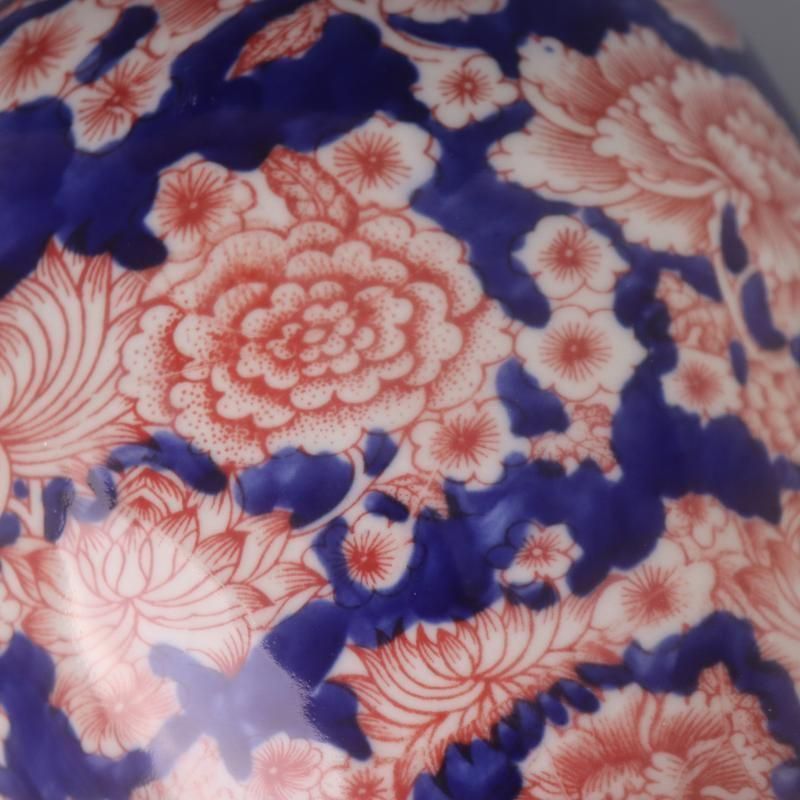 青釉裏紅万紋将軍壺 景徳鎮 陶磁器 装飾品 現代工芸品 美術品 置物 青釉裏紅万紋将軍壺 景徳鎮 陶磁器 装飾品 現代工芸品