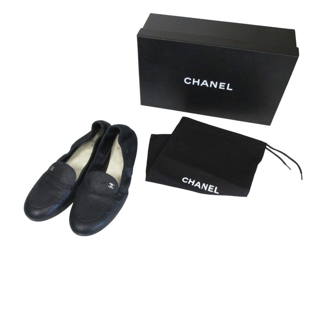 CHANEL ブラックレザー ローファー シャネル CHANEL G33854 ココマーク ローファー フラット