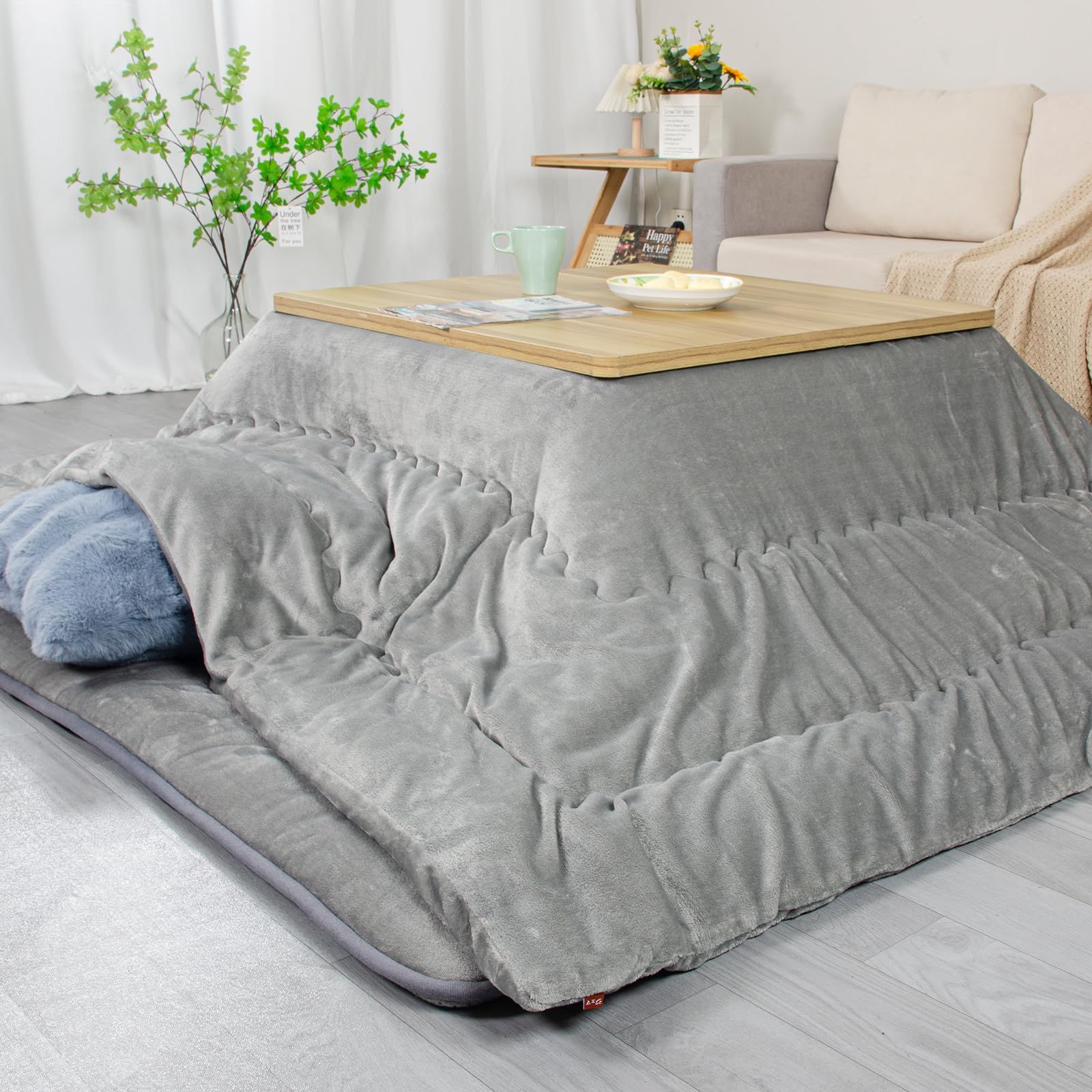 Size:約205x205cm(こたつ掛け布団)_Color:無地 グレー JEMAジェマ こたつ布団 正方形 大判 こたつふとん 単品 こたつ用布団 あったか こたつ掛け布団 厚手 フランネル リバーシブル 両面使える ふわ